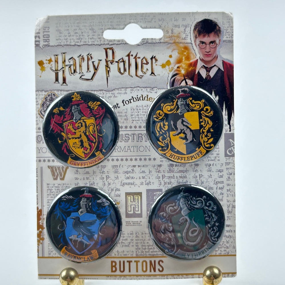 Harry Potter Hogwarts House Crests 4-Pack Pin Buttons Gryffindor Slytherin USA